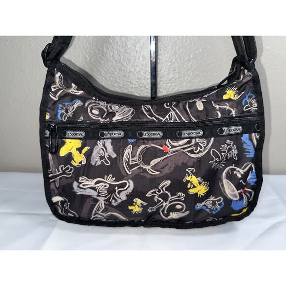 LeSportSac Snoopy Peanuts Sketch Classic Hobo Black Nylon Crossbody Bag - Picture 4 of 16